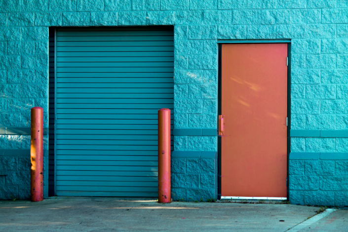 blue aluminum door